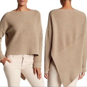 Brochu Walker BLACK Thandee Asymmetrical Ribbed Knit Luxury Wool Sweater Sz S